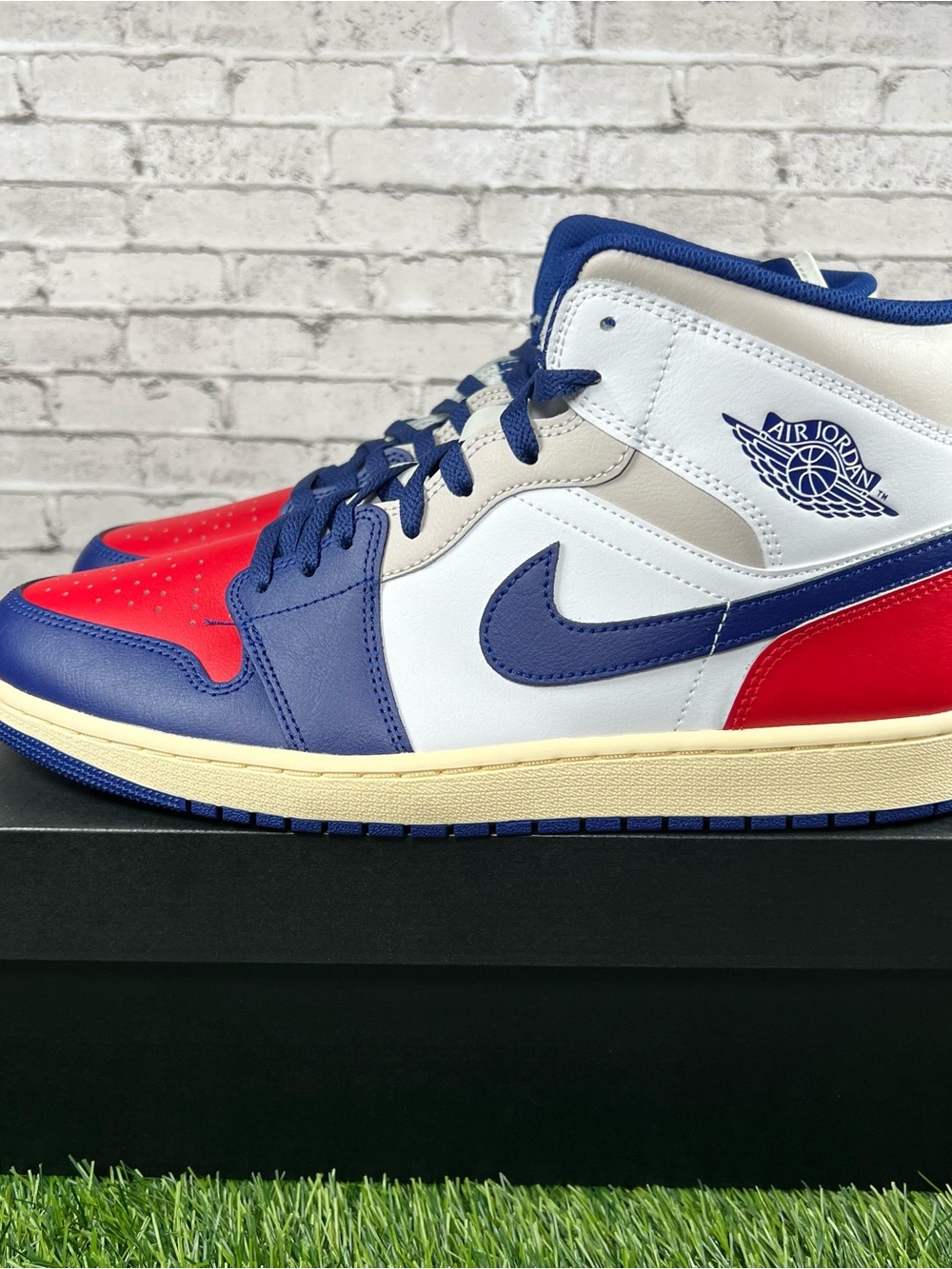 Size 13 - Mens Nike Air Jordan 1 Mid Rare Air Red White Blue Shoes - DQ8426-102